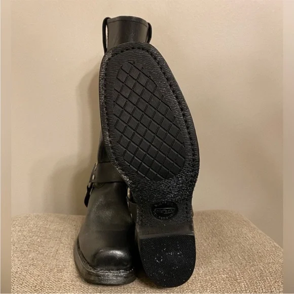 $495 Frye Harness Black Biker Square Toe Metallic Glitter Cowboy Boots - Picture 13 of 16